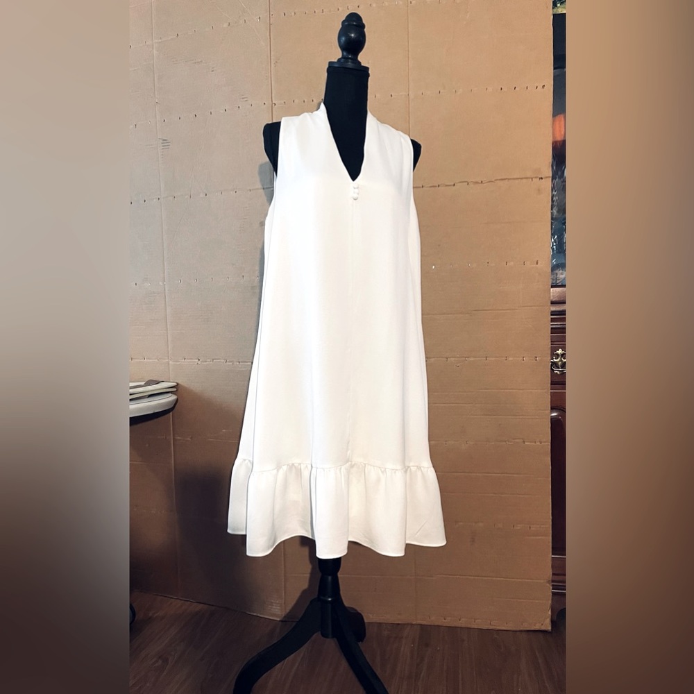 Taylor White Ruffled V-Neck 
Sundress